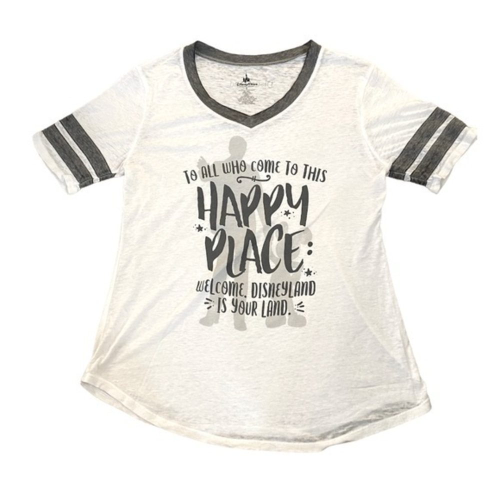 NWT Disney Store Park Ringer Style "Happy Place" Mickey Mouse Graphic Tee Shirt